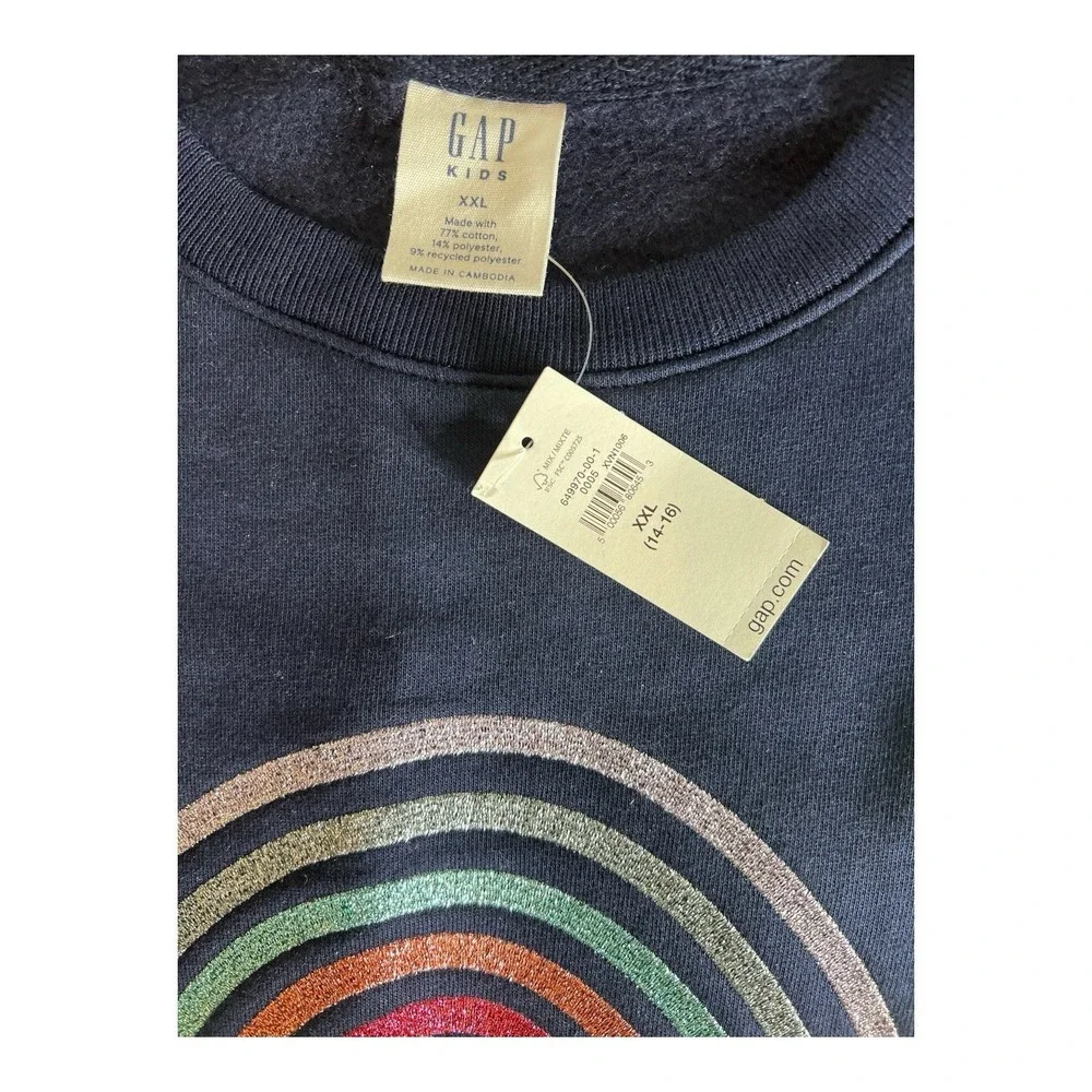 NWT Gap Kids Girls XXL 14-16 Navy Rainbow Sweatshirt Dress Puff Sleeve